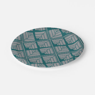 Square Leaf Pattern Teal Neutral Paper Plates