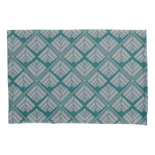 Square Leaf Pattern Teal Neutral Pillow Case