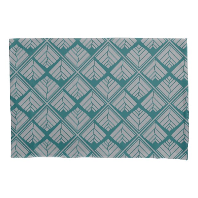 Square Leaf Pattern Teal Neutral Pillow Case (Front)