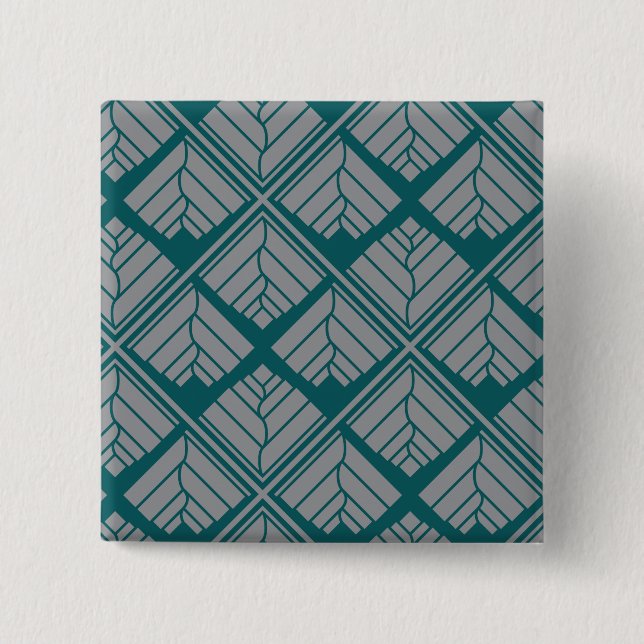 Square Leaf Pattern Teal Neutral Pinback Button (Front)