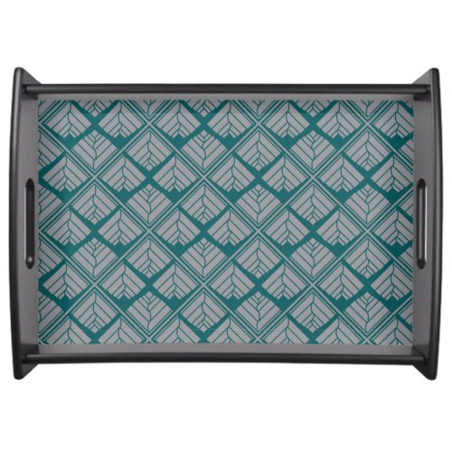 Square Leaf Pattern Teal Neutral Serving Tray