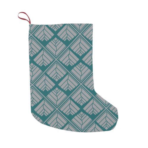 Square Leaf Pattern Teal Neutral Small Christmas Stocking