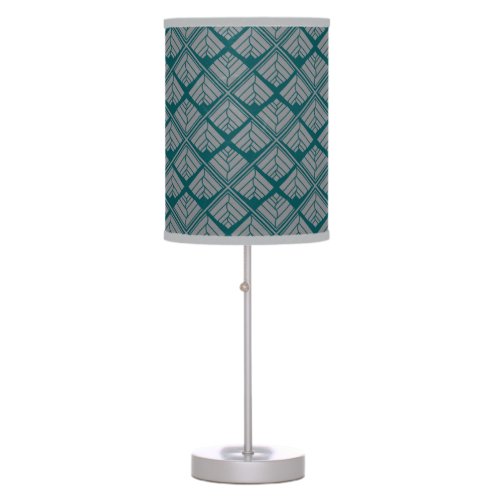 Square Leaf Pattern Teal Neutral Table Lamp