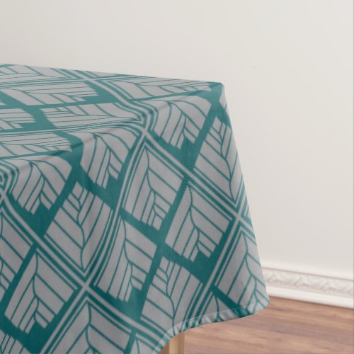 Square Leaf Pattern Teal Neutral Tablecloth