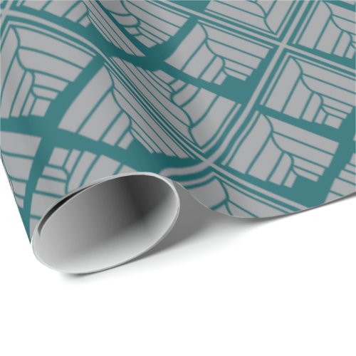 Square Leaf Pattern Teal Neutral Wrapping Paper