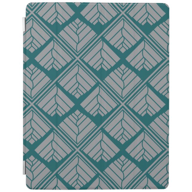 Square Leaf repeat Teal Gray iPad Smart Cover (Front)