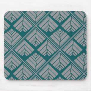 Square Leaf repeat Teal Gray Mouse Pad