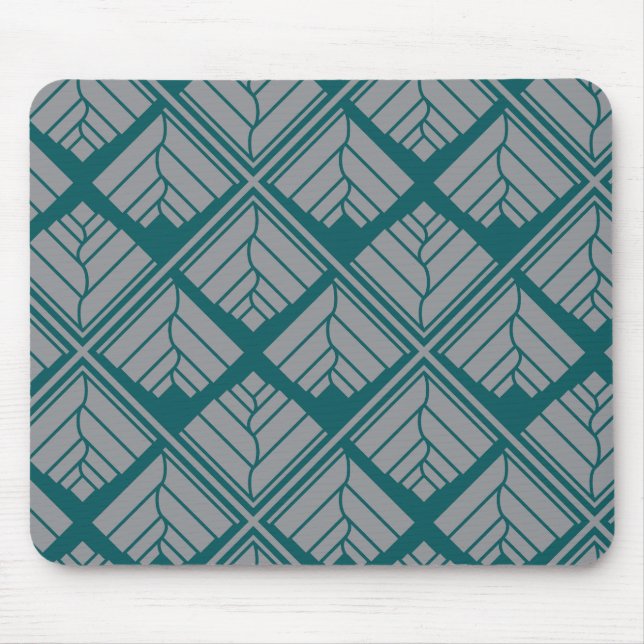 Square Leaf repeat Teal Gray Mouse Pad (Front)