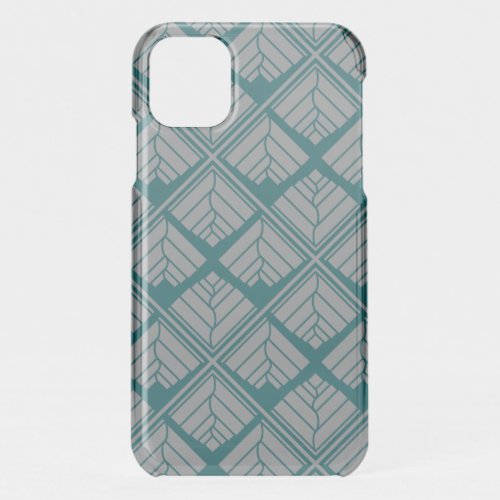 Square Leaf repeat Teal Gray iPhone 11 Case