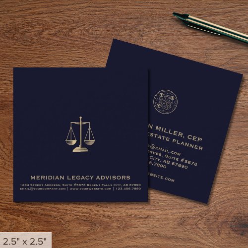 Square Legal Justice Scale Logo QR Code Square Business Card
