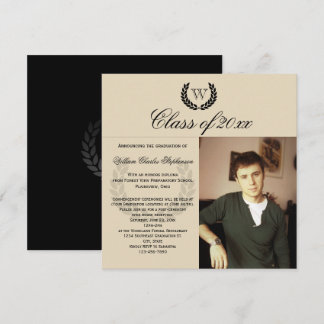 Square Letter Monogram Classic Photo Graduation Invitation
