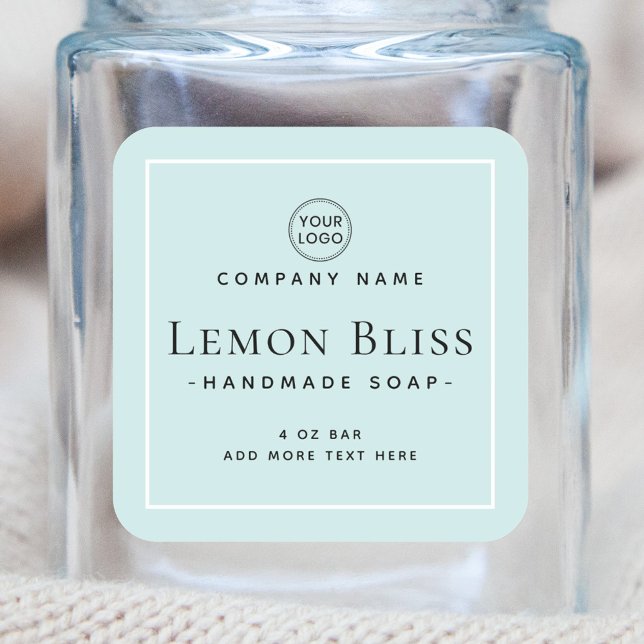 Square light aqua blue white border product label (Creator Uploaded)