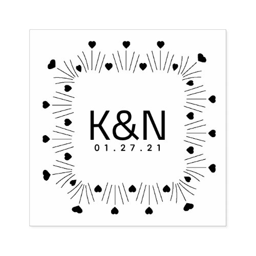 Square Line Art Heart Initial Logo Wedding Rubber Stamp