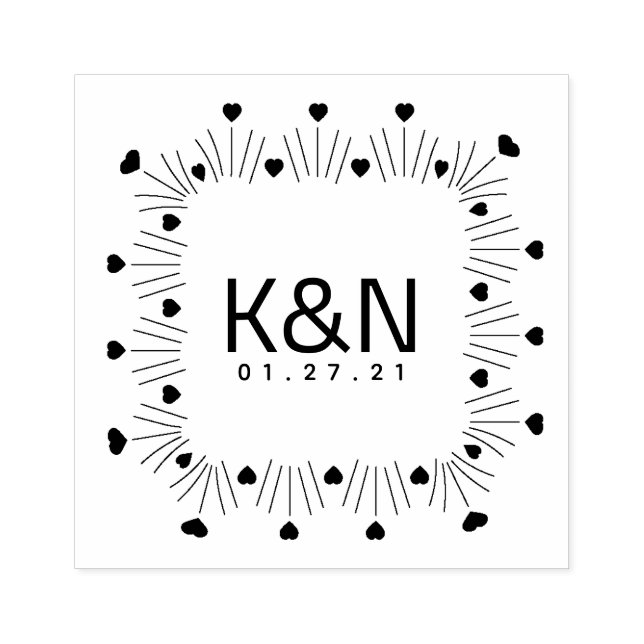 Square Line Art Heart Initial Logo Wedding Rubber Stamp (Imprint)