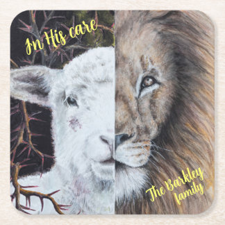 Square Lion and Lamb coaster; customizable Paper Coaster