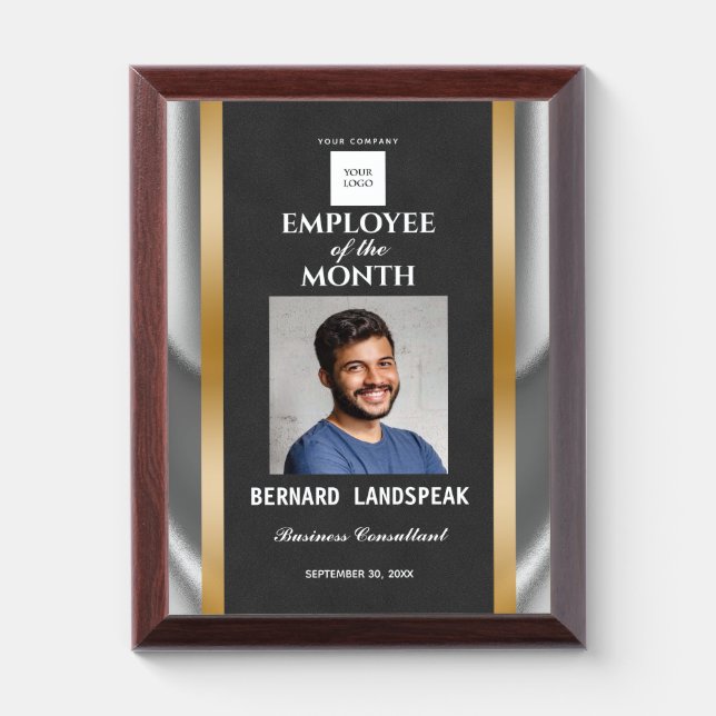 Square Logo, Award Black & Gold Suede Leather Plaque (Vertical)