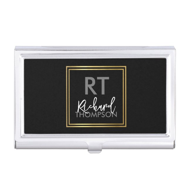Square Logo Monogram Business Card Case (Front)