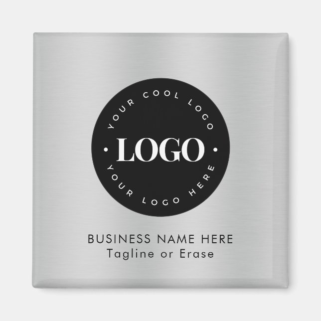 Square Magnet Silver Black Business Logo Custom    (Front)