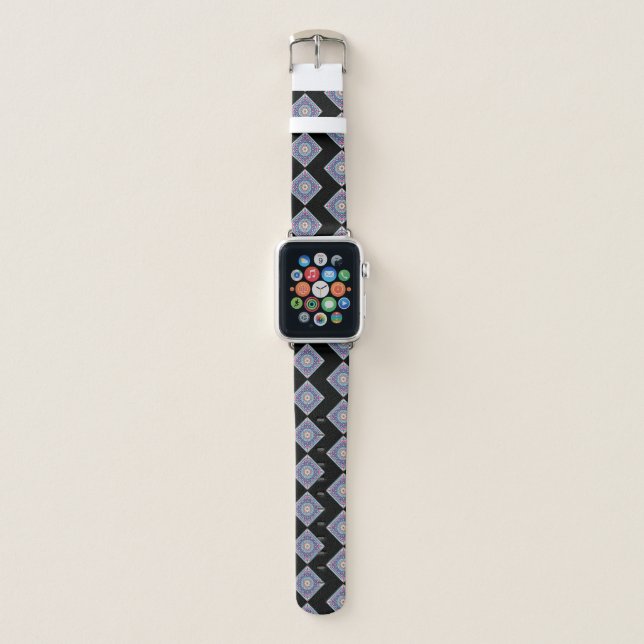 Square mandala pattern on black background apple watch band (Front)