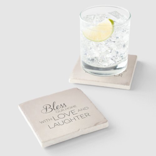 Square Marble Stone Coaster Bless Home Love Laugh