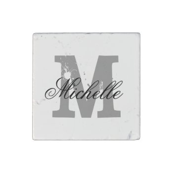 Square Marble Stone Magnet With Custom Monogram by logotees at Zazzle