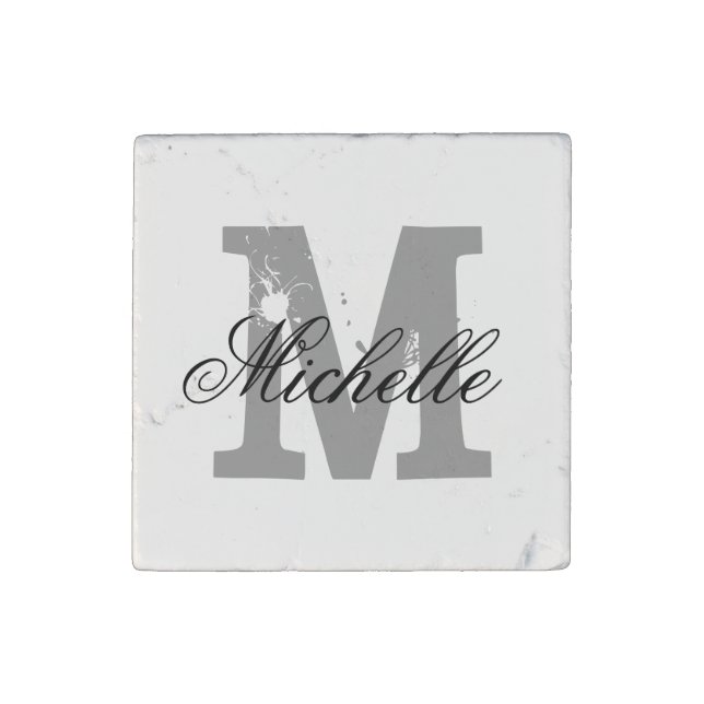 Square marble stone magnet with custom monogram (Front)