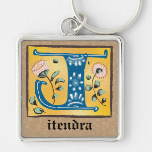 Square Medieval Floral Illuminated J Monogram Keychain