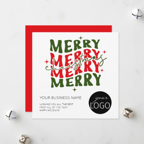Square Merry Christmas Script Business Logo Holiday Card