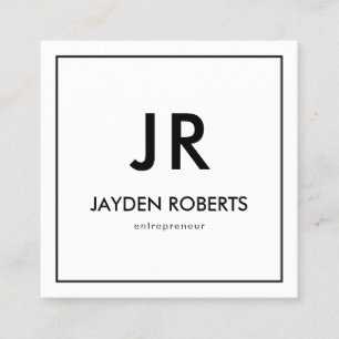 Square Minimalist Black and White Monogram Square  Business Card