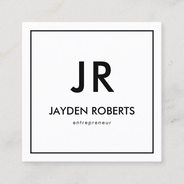 Square Minimalist Black and White Monogram Square  Business Card (Front)