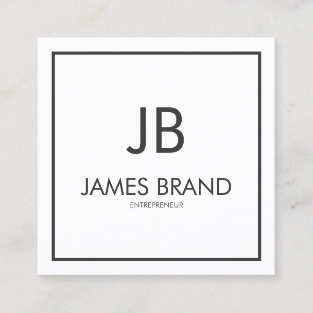 Square Minimalist Black and White Monogram Square Business Card (Front)
