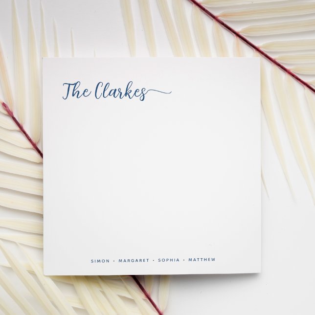 Square Minimalist Navy Blue Family Stationery  Note Card (Creator Uploaded)