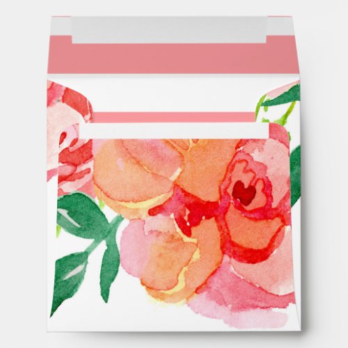 Square Modern Floral Watercolor Roses Striped Art Envelope