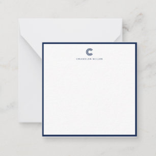 Square Modern Navy Blue Border Custom Stationery Note Card