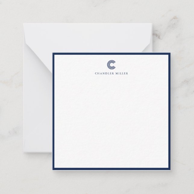 Square Modern Navy Blue Border Custom Stationery Note Card (Front)