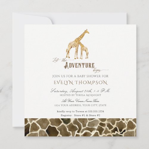 Square Modern Safari Adventure Baby Shower Giraffe Invitation