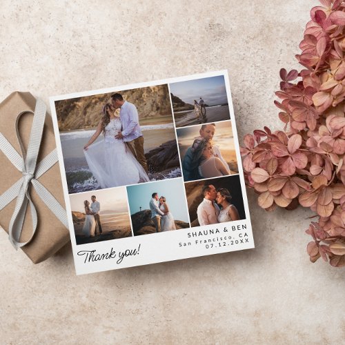 Square Modern Wedding Photo Collage Thank You