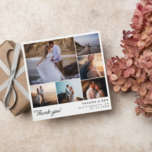 Square Modern Wedding Photo Collage Thank You Card