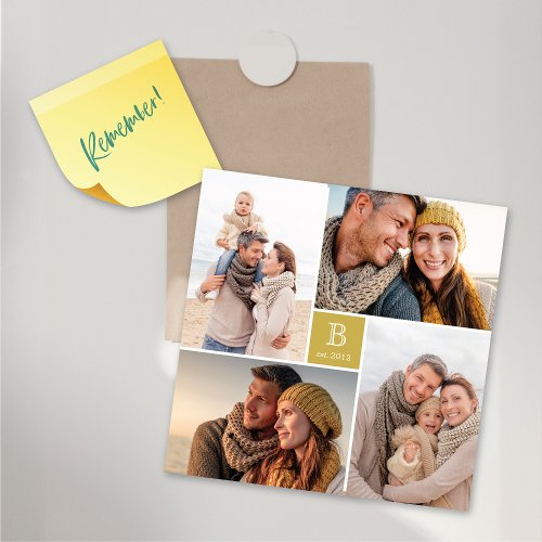 Square Monogram 4 Photo Collage Magnetic Card