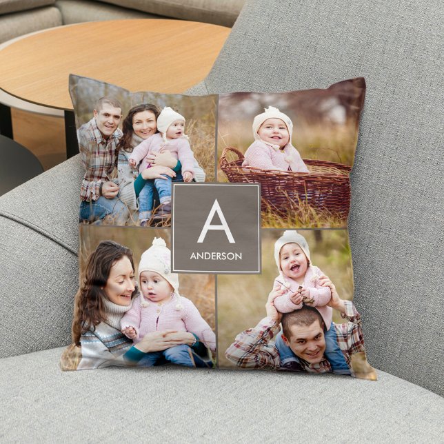 Square Monogram Custom Photo Throw Pillow (Creator Uploaded)