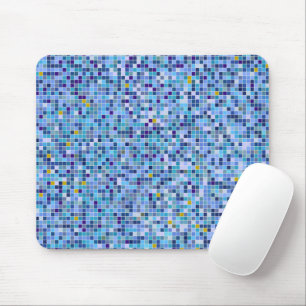 Square Mosaic Blue Tones Tile Pattern Mouse Pad