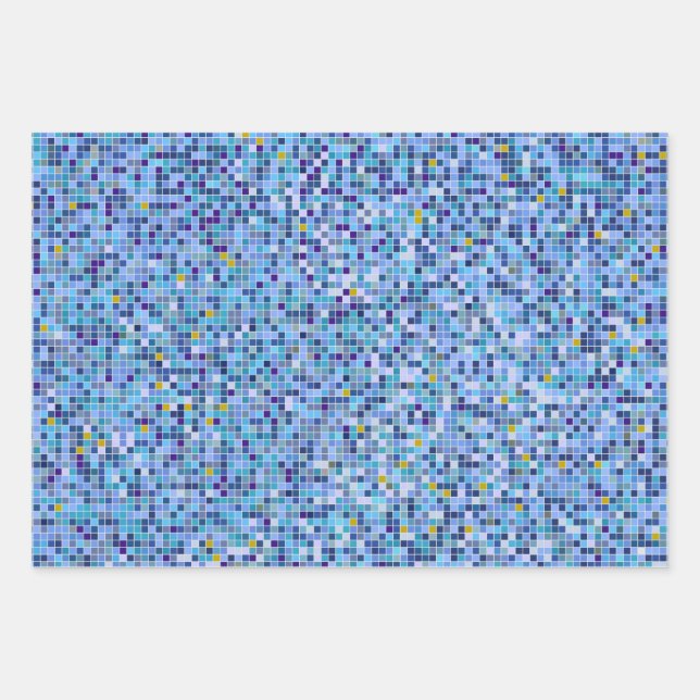 Square Mosaic Blue Tones Tile Pattern Wrapping Paper Sheets (Front)