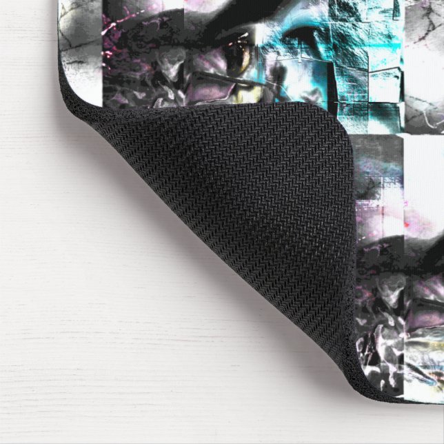 Square mosaic of messy textures in silver to cyan  mouse pad (Corner)