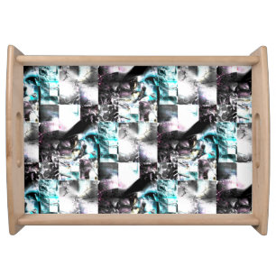 Square mosaic of messy textures in silver to cyan serving tray