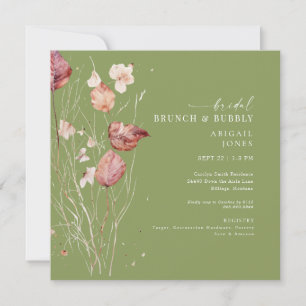 Square Moss Green Autumn Bridal Brunch & Bubbly Invitation