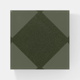 Square Moss Green Paperweight with Diamond Center