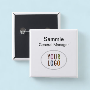 Square Name Button Pinback Badge with Company Logo