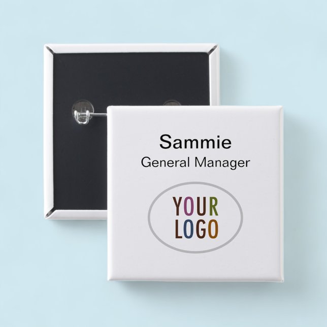 Square Name Button Pinback Badge with Company Logo (MISOOK Square Name Tag Button Pin with Logo)