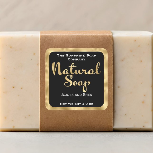 Square natural soap product label - black & gold (Creator Uploaded)