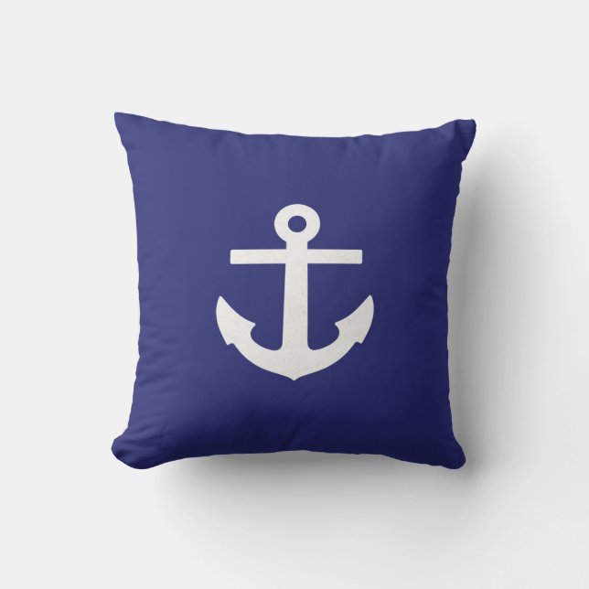 Square Navy Blue Anchor Pillow (Front)
